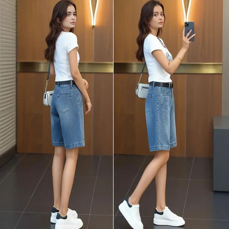 Shorts Jeans Monique™ Com Cinto Exclusivo de Brinde / Jeans Premium com Modelagem Ampla Que Alongaa e Não Marca!