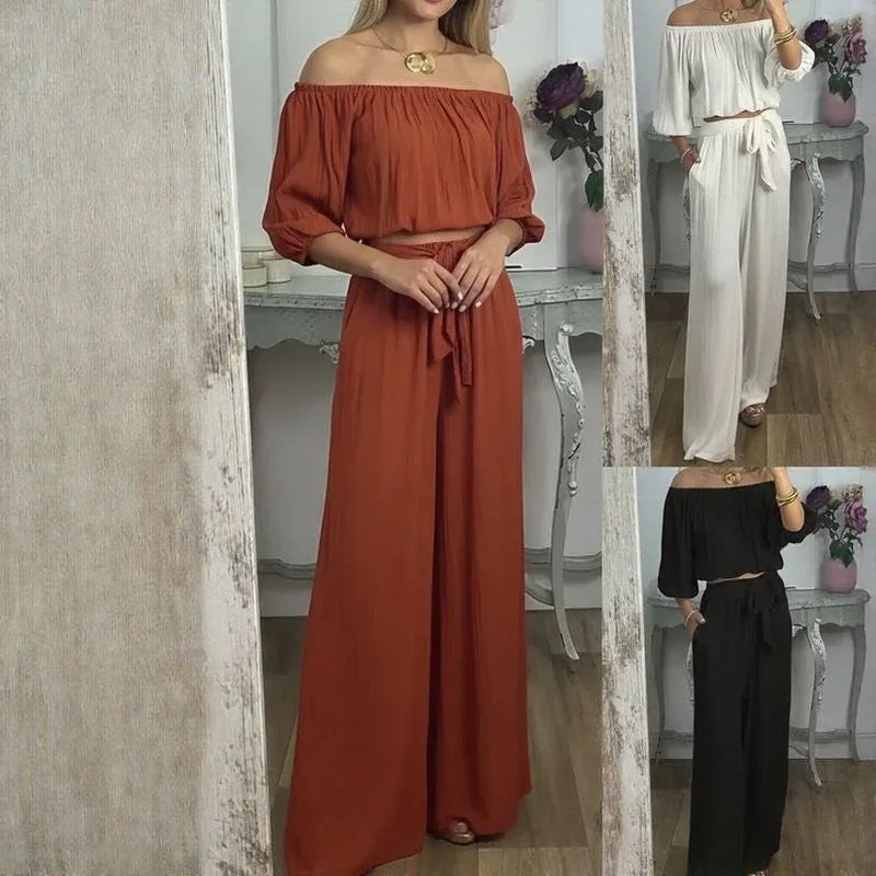 Conjunto Esther™ em Viscose Texturizada com Top Ombro a Ombro e Calça Soltinha / Elegância Descomplicada que Acompanha Seu Ritmo!