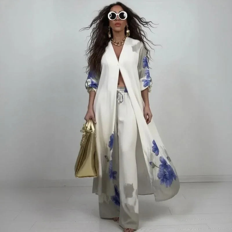 Conjunto Miranda™ em Viscose Acetinada com Camisa Kimono Fluida / Sofisticação Leve para Mulheres de Presença!