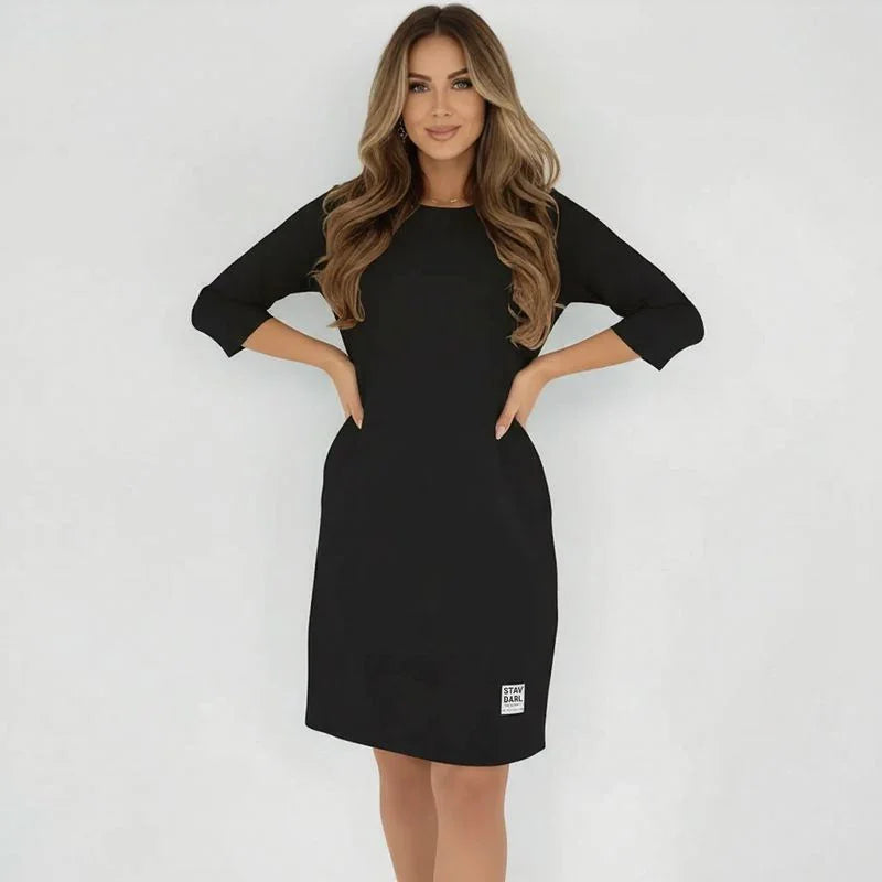 Vestido Daily™ em Malha Confort com Mangas 3/4 / O Básico Sofisticado que Valoriza o Corpo sem Marcar!