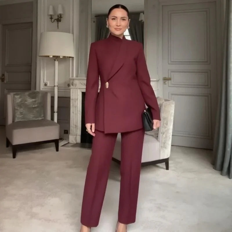 Conjunto Catherine™ com Blazer de Alfaiataria e Calça de Corte Reto que Não Marca / Um Look de Presença para Mulheres que Lideram!