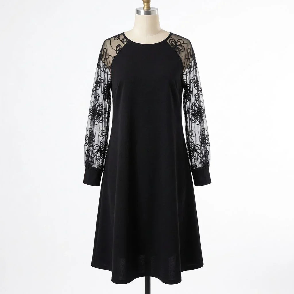 Vestido Madeline™ em Crepe Italiano com Mangas Translucidas