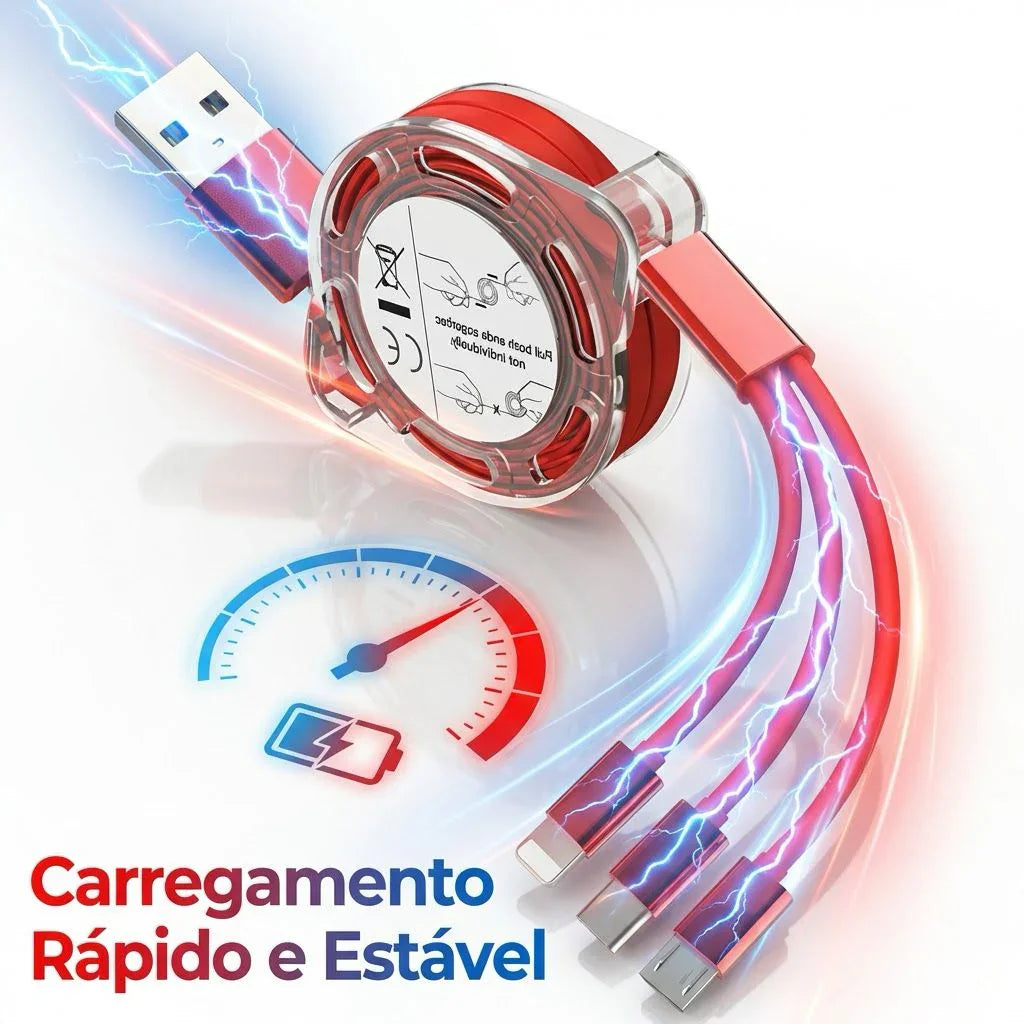 Cabo USB Retrátil 3 em 1 com Carregamento Rápido – Modern Lar™