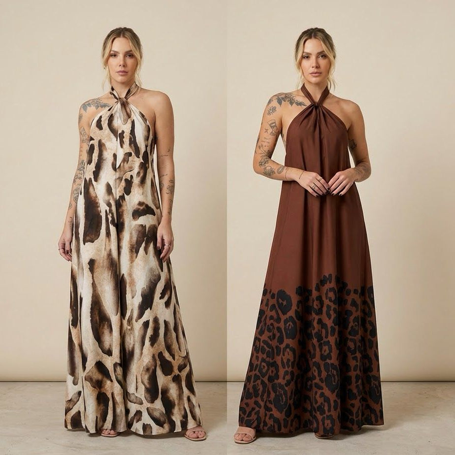 Vestido Longo Isla Nômade™ em Viscose Fluida com Estampa Selvagem