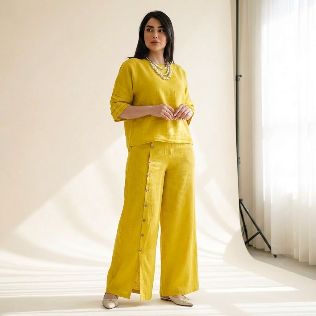 Conjunto Raízes™ Em Linho de Algodão com Blusa Confortável e Calça Elegante