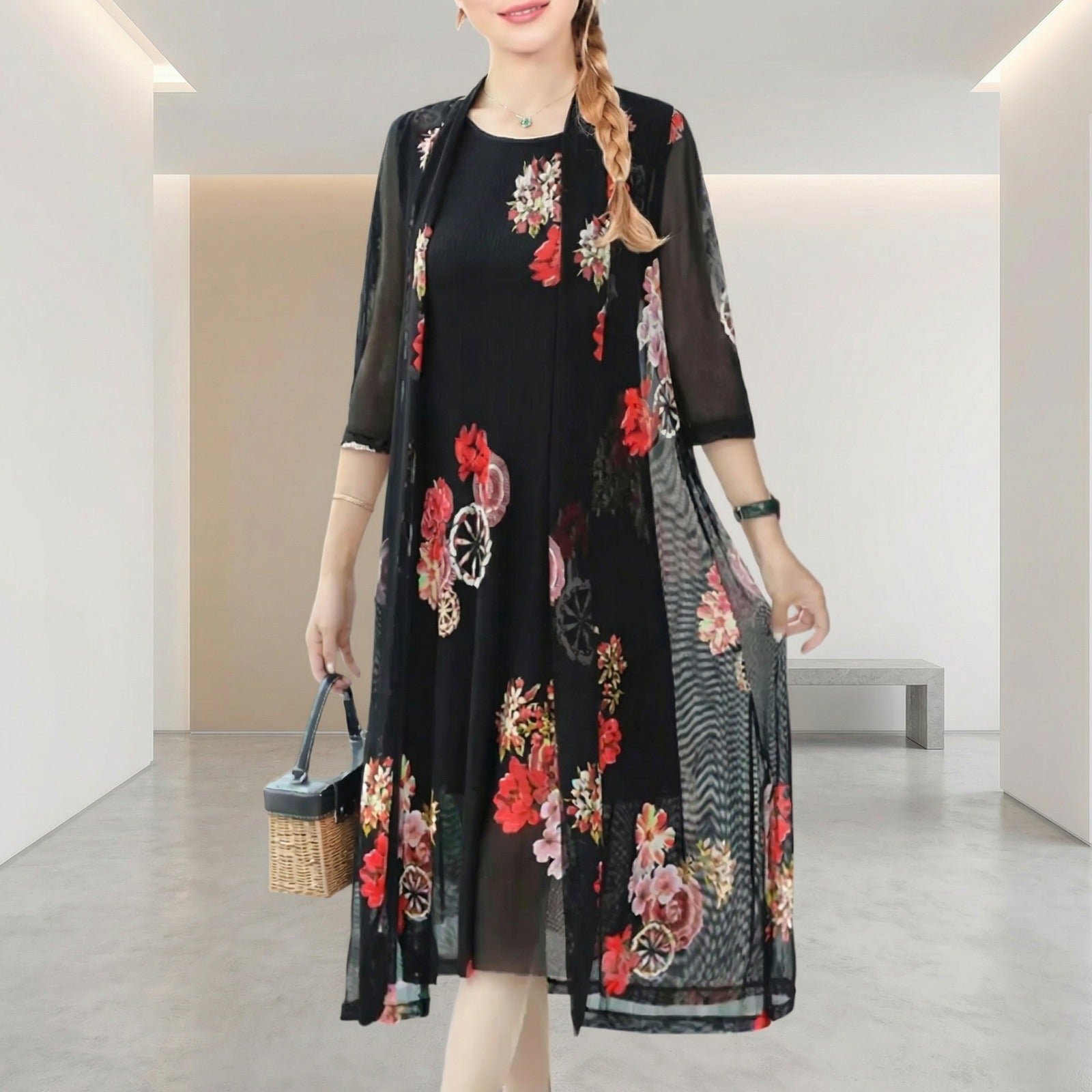 Conjunto Sunny Vestido + Cardigã / Conforto Atemporal com o Melhor do Design Floral!