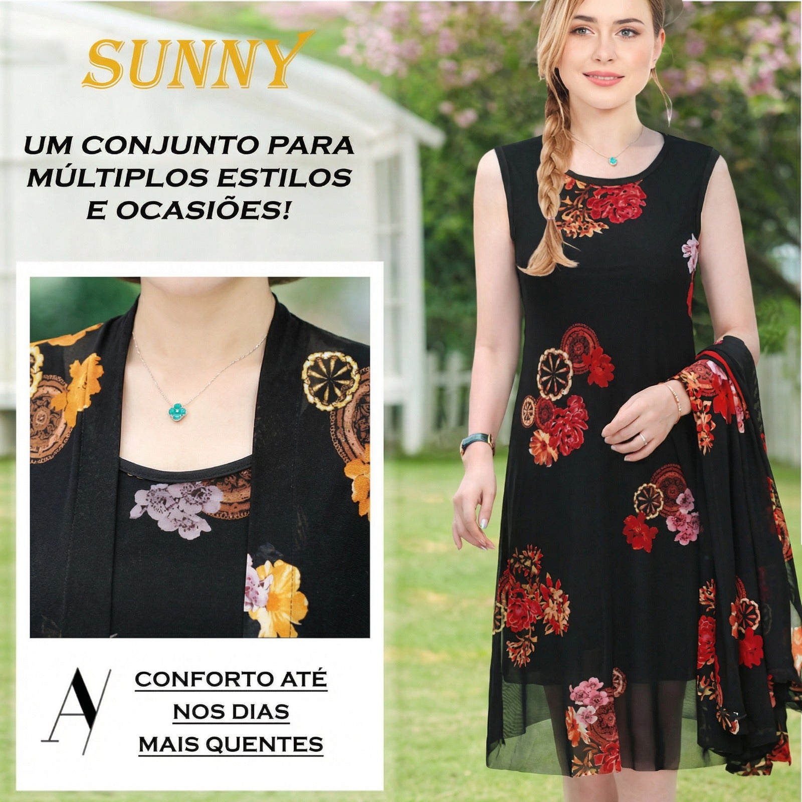 Conjunto Sunny Vestido + Cardigã / Conforto Atemporal com o Melhor do Design Floral!
