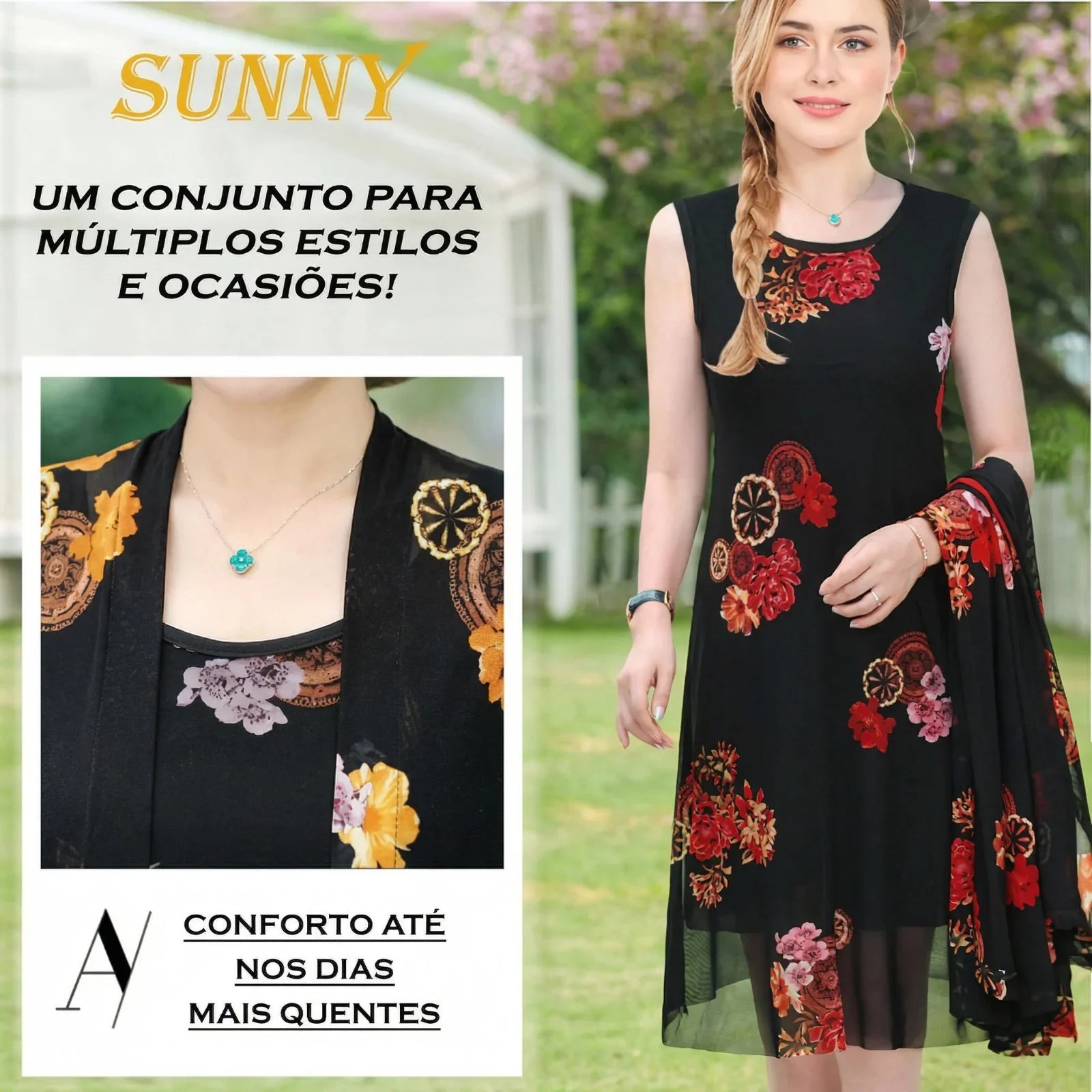 Conjunto Sunny Vestido + Cardigã / Conforto Atemporal com o Melhor do Design Floral!