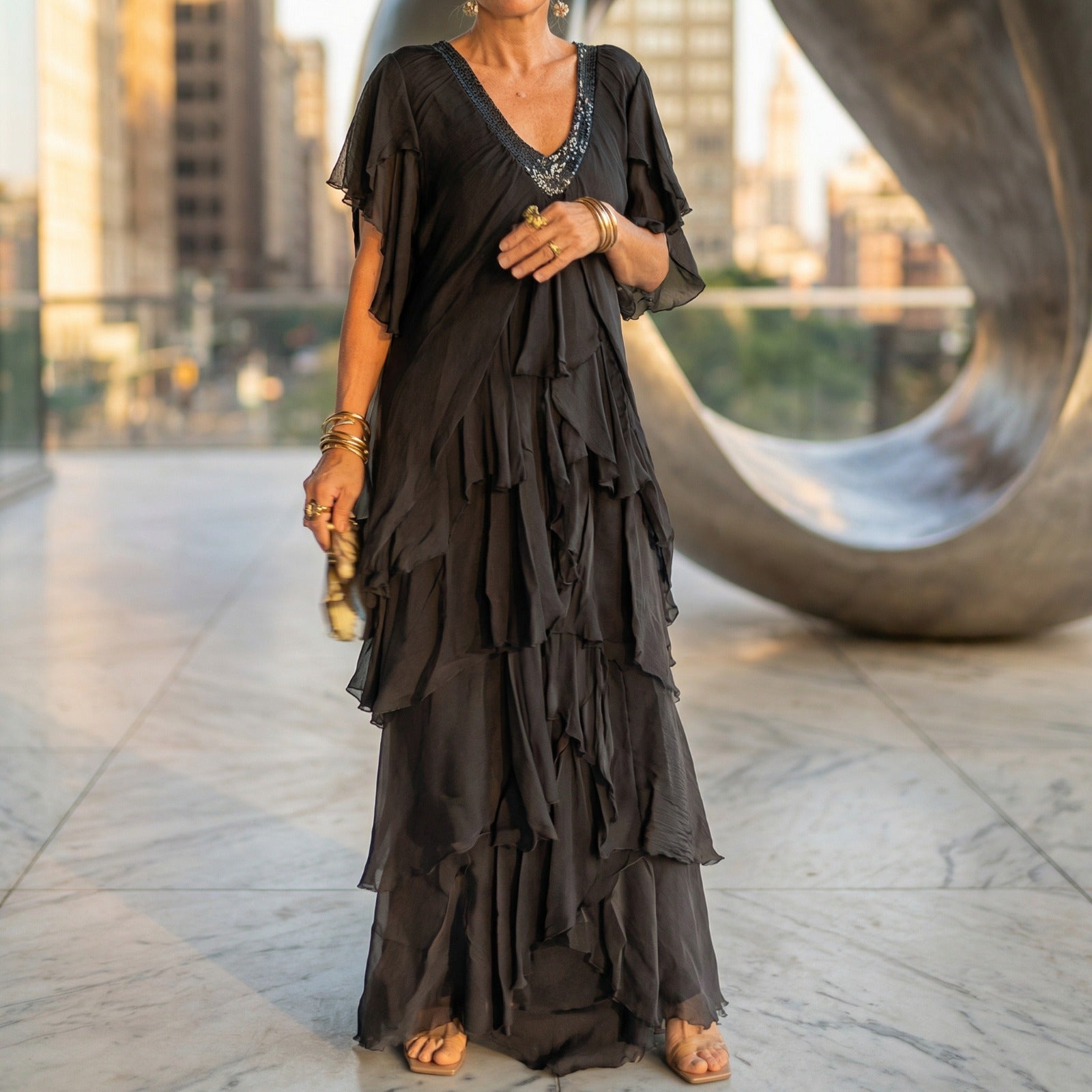 Vestido Fluído Chic Bella™ Em Camadas / A Combinação Perfeita de Conforto e Estilo para Todas as Estações!