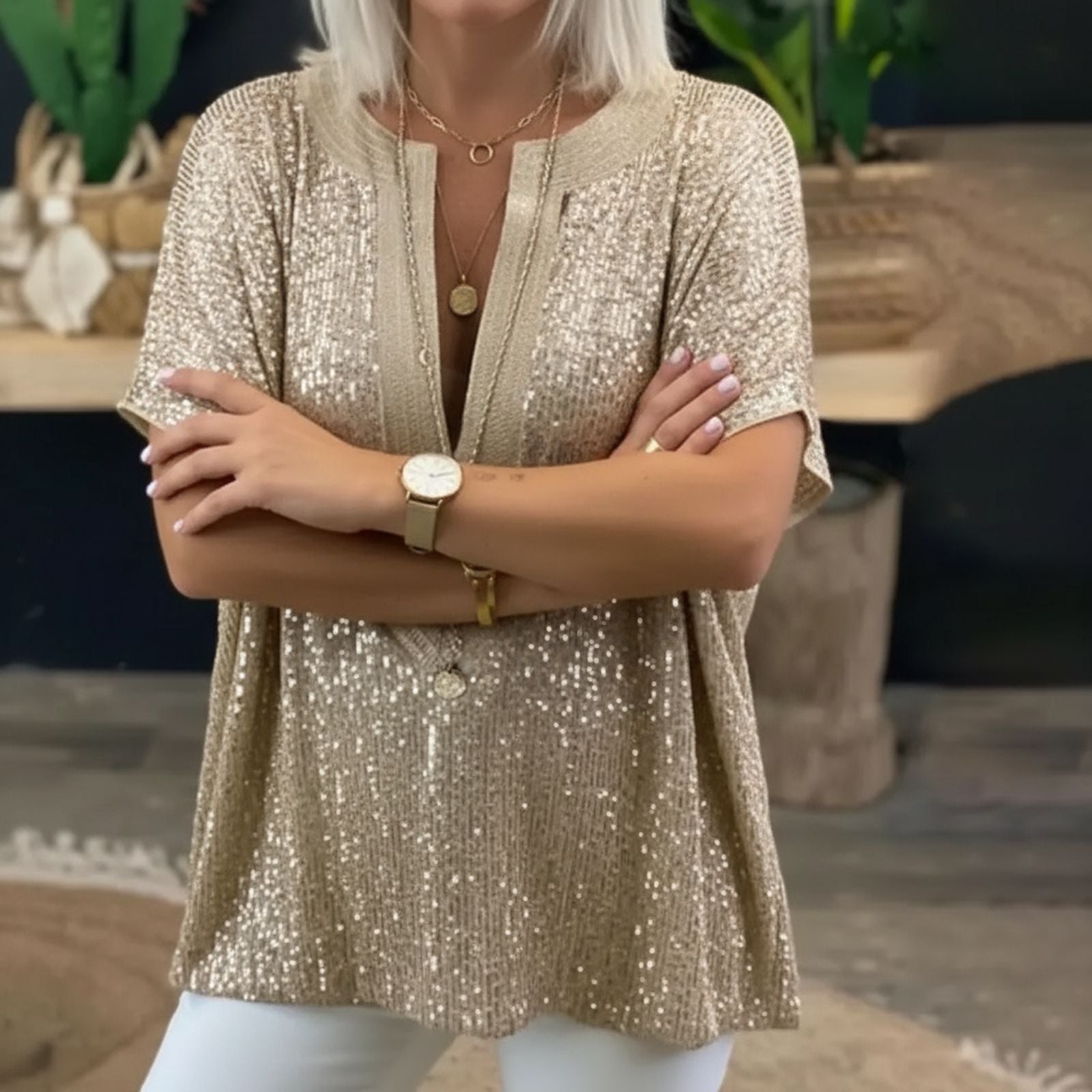 Blusa Dubai™ em Viscose Premium com Detalhes em Paetê