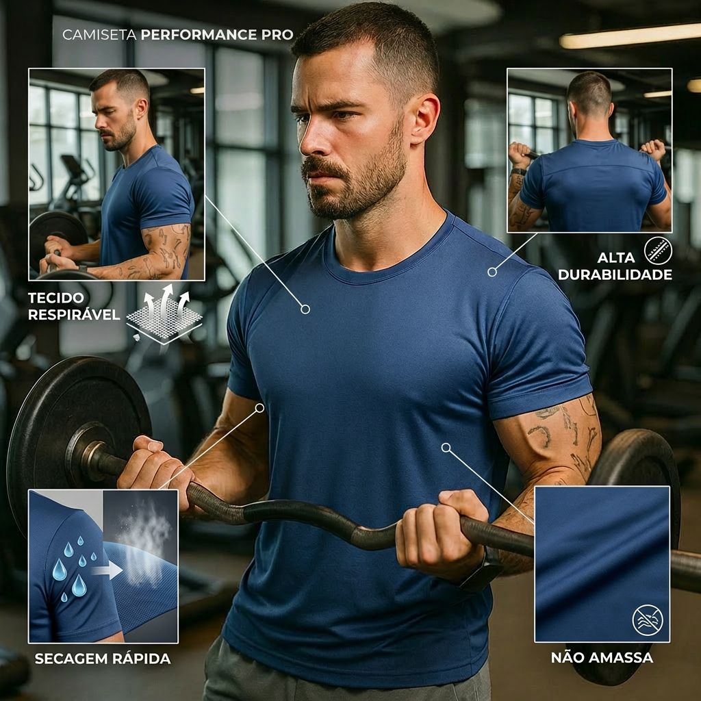 Kit 5 Camisetas Performance Pro™ em Dry-Fit com Secagem Rápida / Conforto, Leveza e Alto Desempenho!