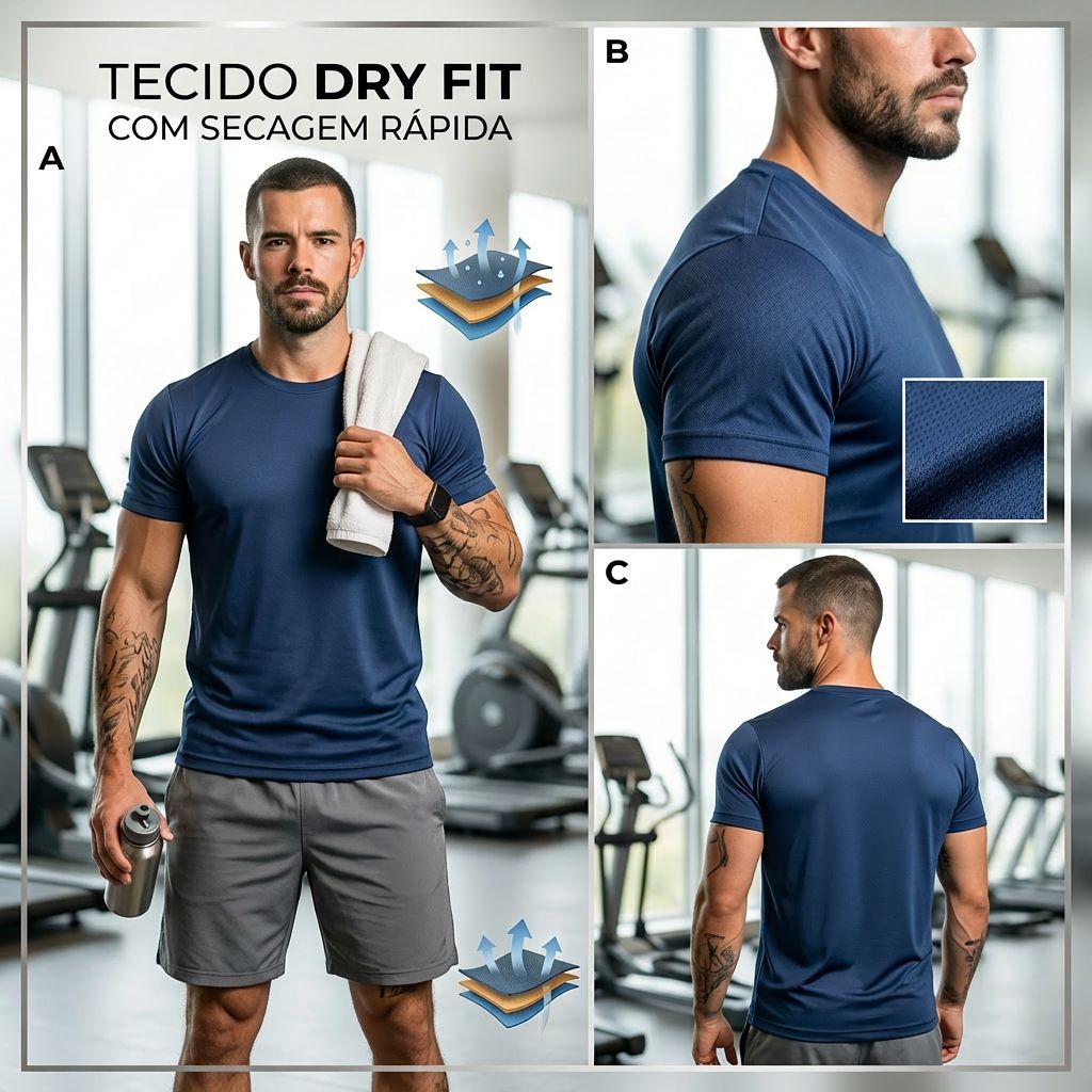Kit 5 Camisetas Performance Pro™ em Dry-Fit com Secagem Rápida / Conforto, Leveza e Alto Desempenho!