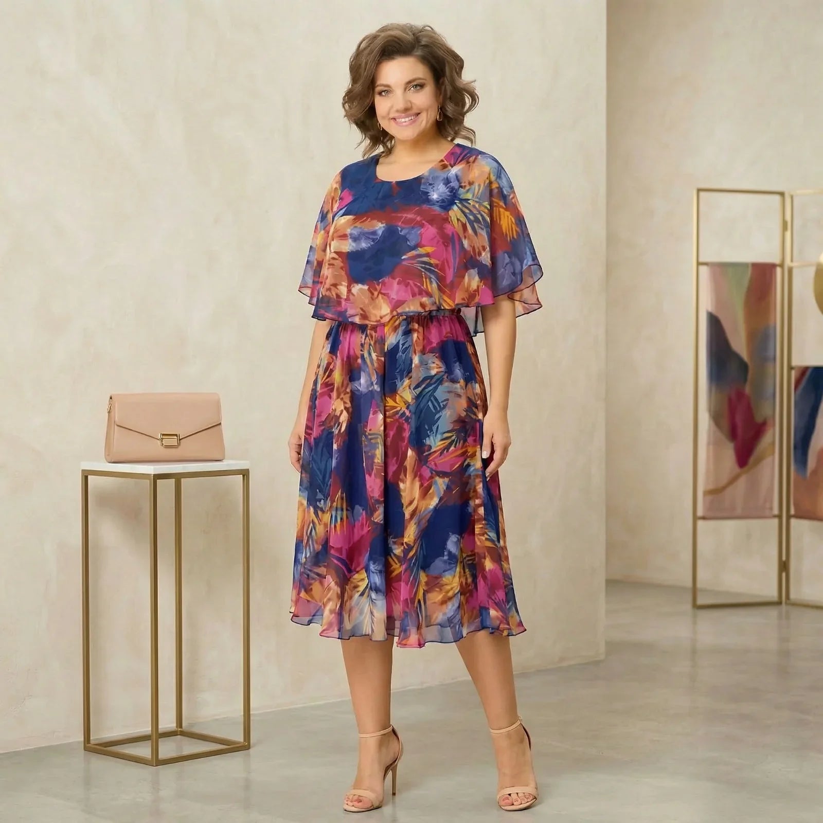 Vestido Tropicália™ Midi Estampado com Sobreposição