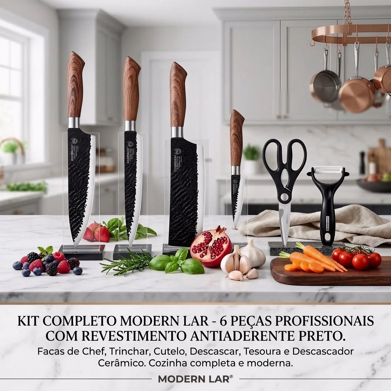 Kit de Facas com 6 Peças Profissionais Modern Lar™ / Cozinha Completa com Estilo, Conforto e Eficiência