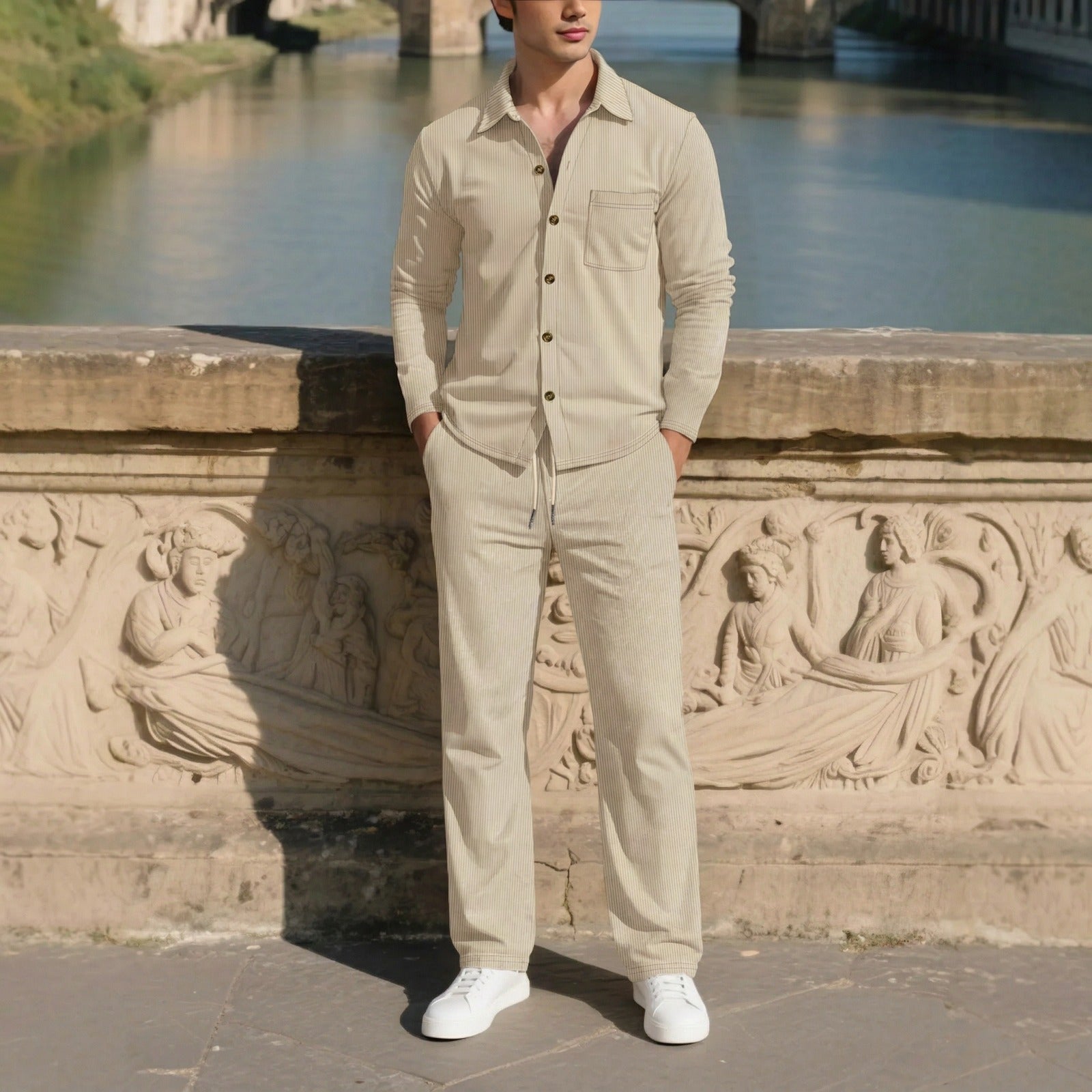 Conjunto Monte Carlo™ com Textura Leve e Calça com Cós Elástico Ajustável