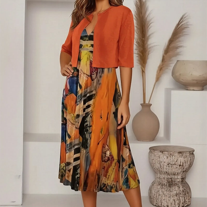 Conjunto Rennes™ com Estampa Artística e Bolero Cropped
