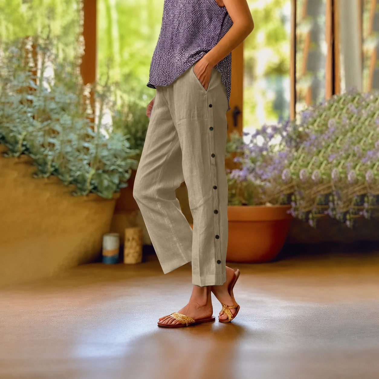 Calça Eloáh™ Pantacourt com Acabamentos Laterais Elegantes