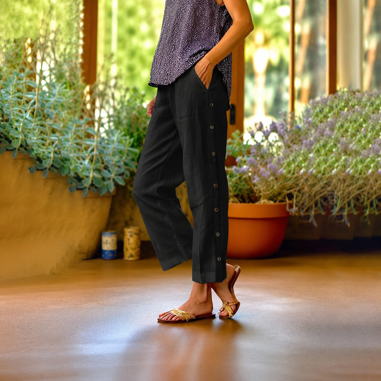 Calça Eloáh™ Pantacourt com Acabamentos Laterais Elegantes