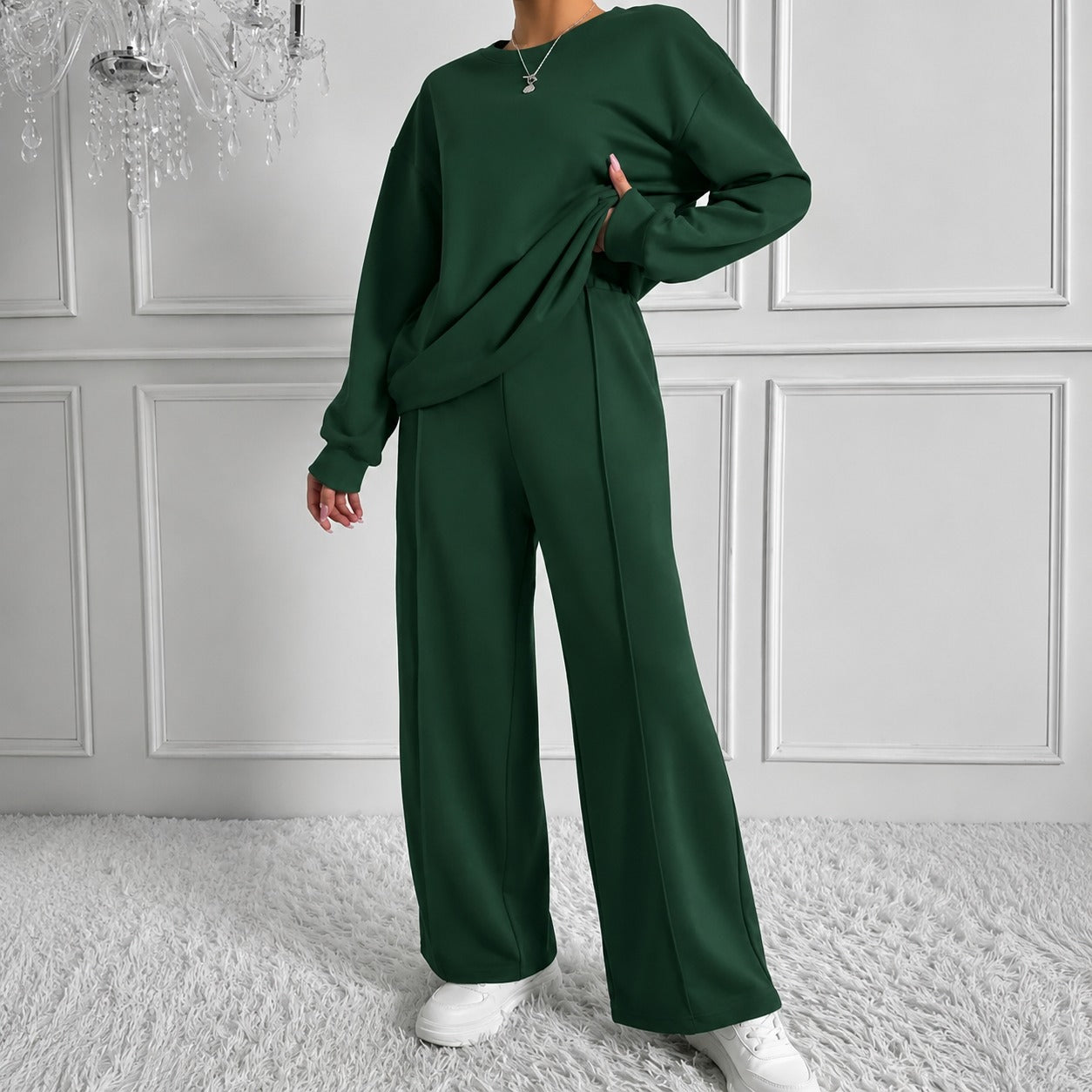 Conjunto Estelle™ com Blusa de Manga Longa e Calça Wide Leg