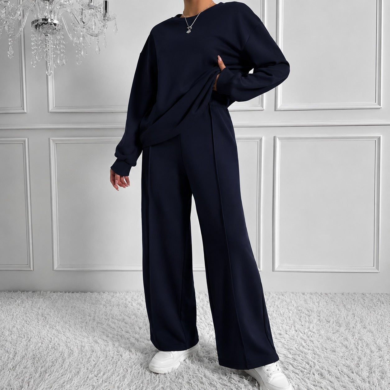 Conjunto Estelle™ com Blusa de Manga Longa e Calça Wide Leg