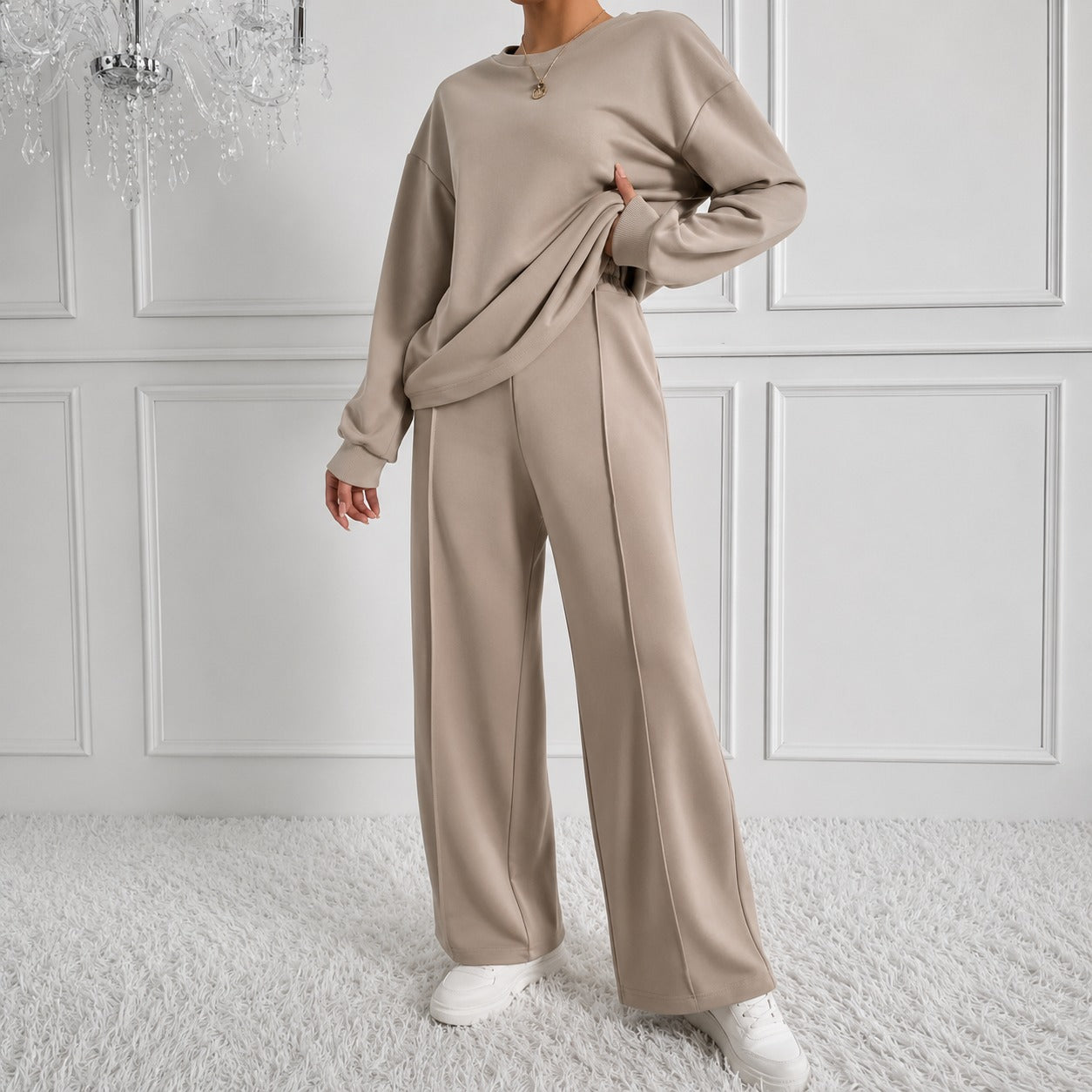 Conjunto Estelle™ com Blusa de Manga Longa e Calça Wide Leg