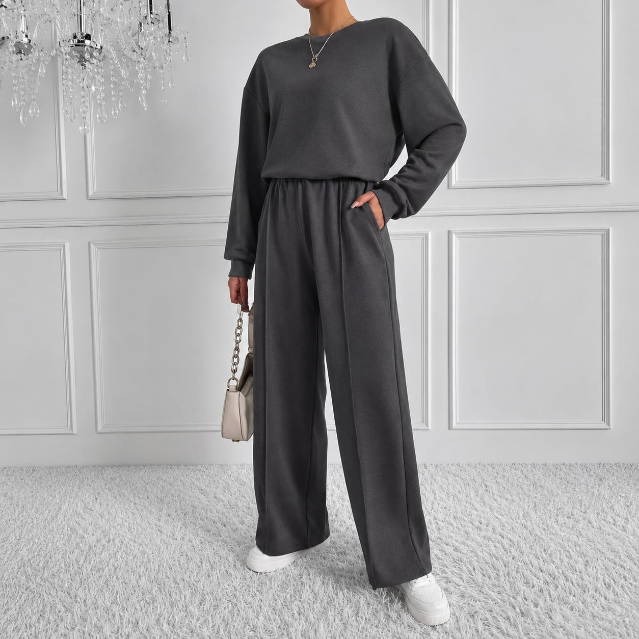 Conjunto Estelle™ com Blusa de Manga Longa e Calça Wide Leg