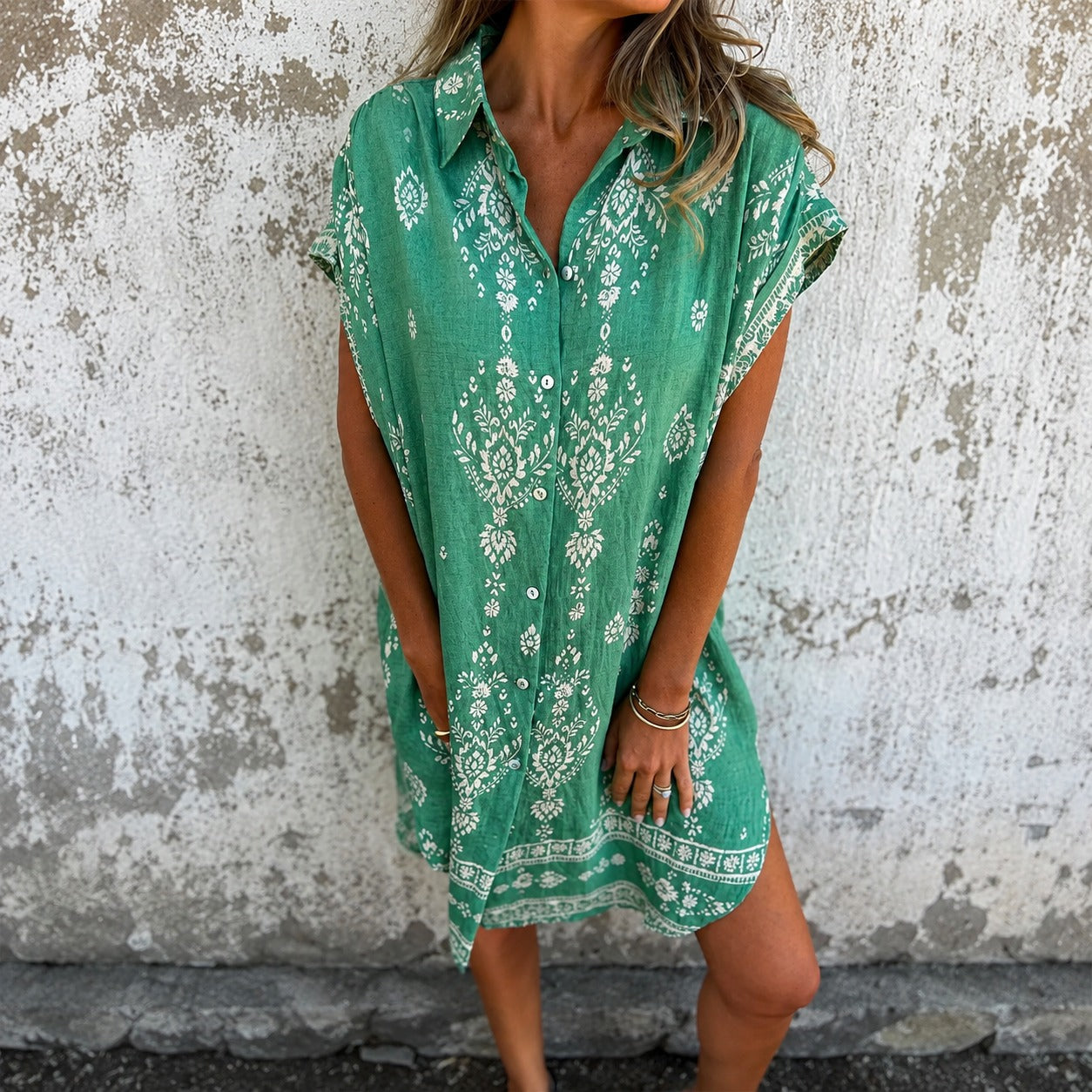 Vestido Midi Zahara™ em Linho de Algodão com Botões Frontais