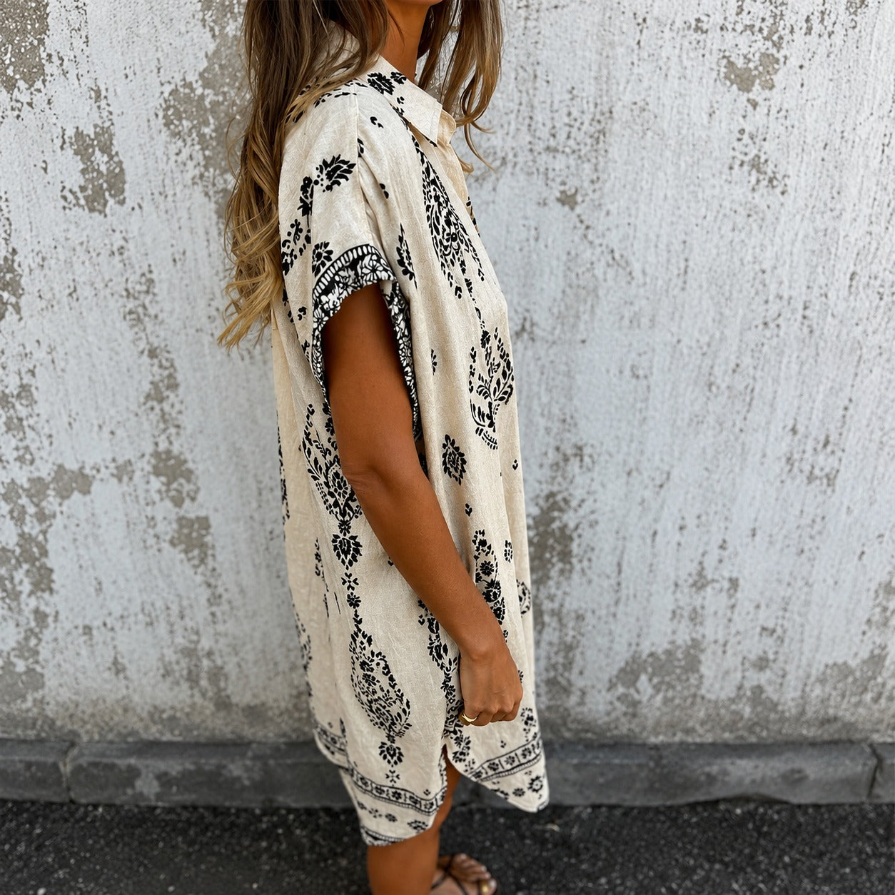 Vestido Midi Zahara™ em Linho de Algodão com Botões Frontais