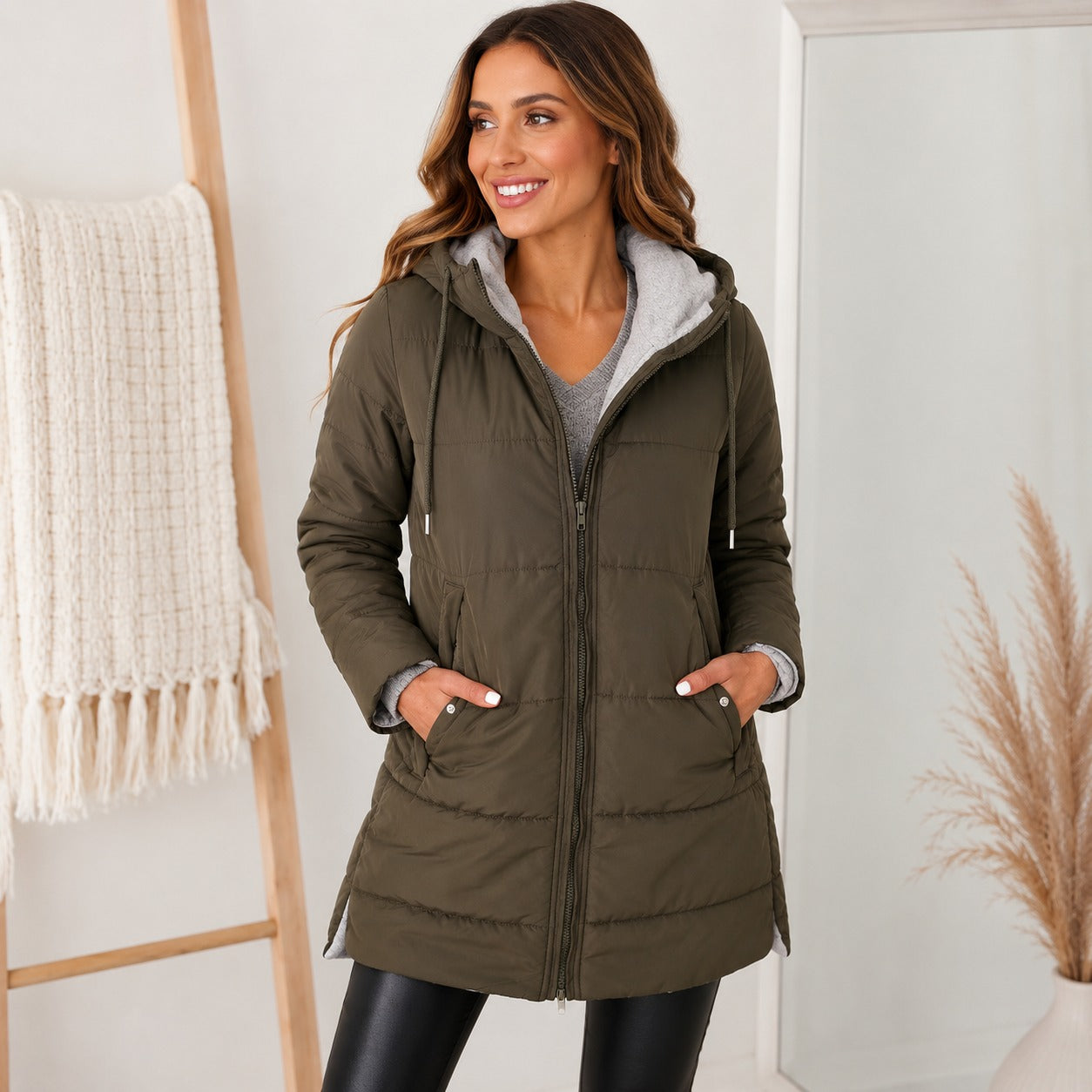 Casaco Lorenne™ com Comprimento Alongado e Capuz Forrado / Conforto Prático Para O Inverno
