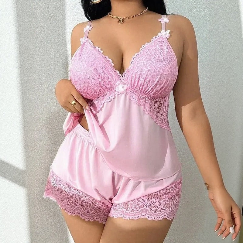 Conjunto Amora™ com Camisola Baby Doll e Shorts com Barra em Renda