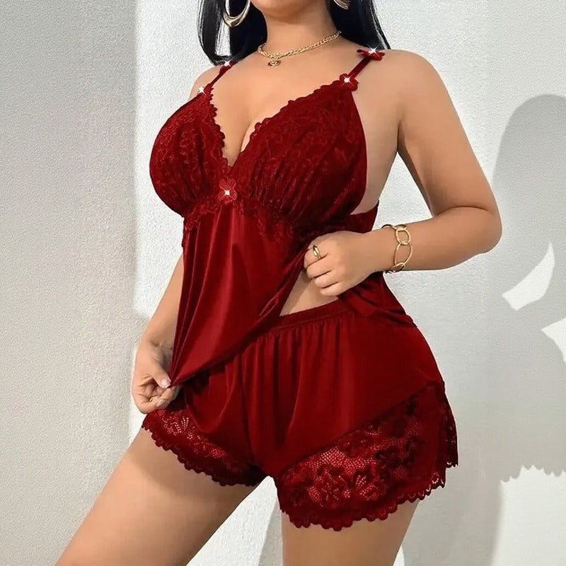 Conjunto Amora™ com Camisola Baby Doll e Shorts com Barra em Renda