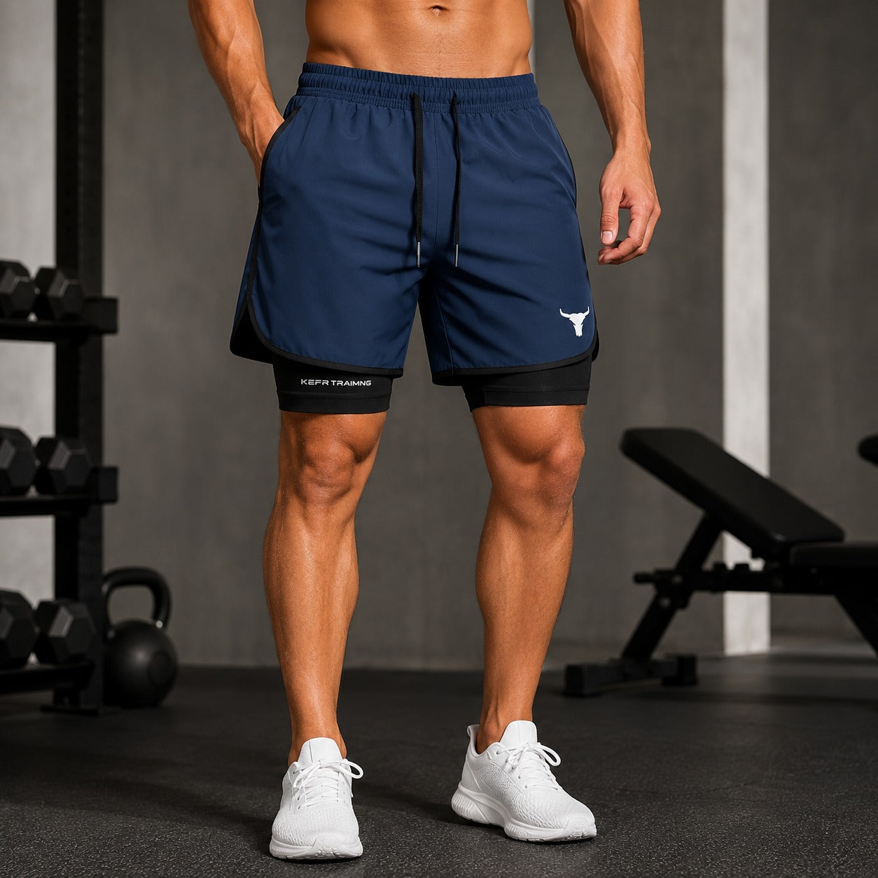 Shorts Kael™ 2 em 1 com Bermuda de Compressão Interna e Cós Ajustável / Estrutura Funcional Para Treinos Intensos.