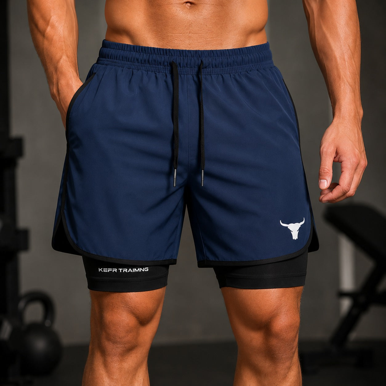 Shorts Kael™ 2 em 1 com Bermuda de Compressão Interna e Cós Ajustável / Estrutura Funcional Para Treinos Intensos.