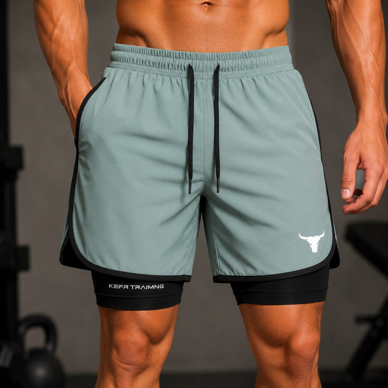 Shorts Kael™ 2 em 1 com Bermuda de Compressão Interna e Cós Ajustável / Estrutura Funcional Para Treinos Intensos.
