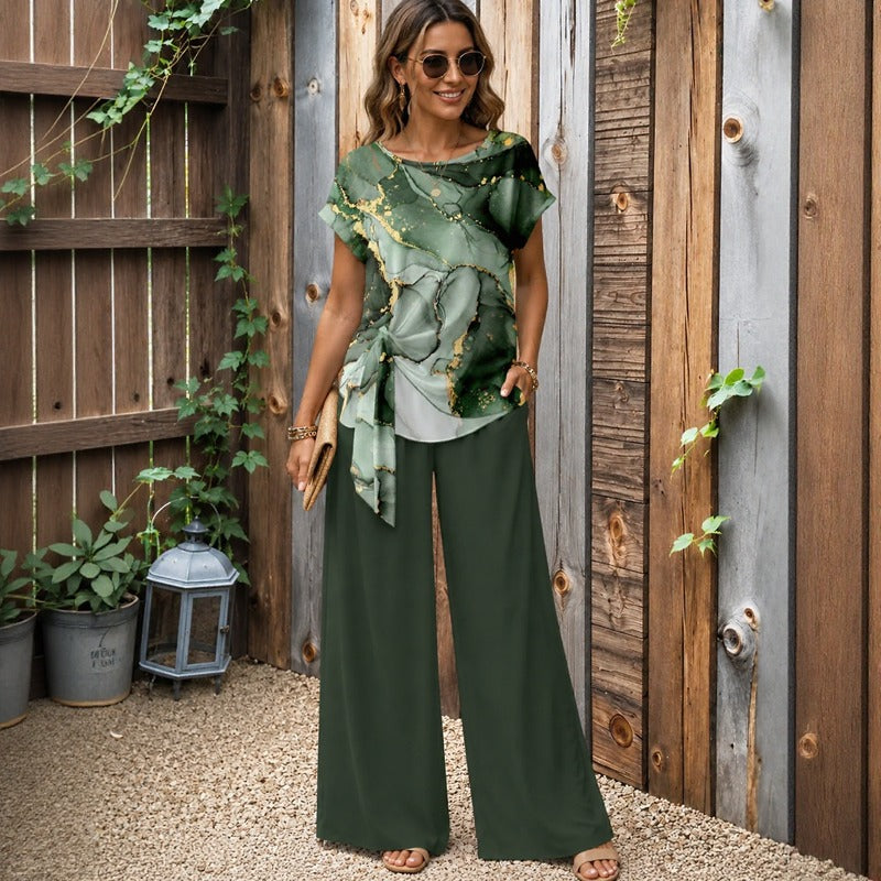 Conjunto Calandra™ com Blusa com Drapeado Lateral e Calça Pantalona Charmosa / Movimento Que Deixa O Visual Mais Elegante