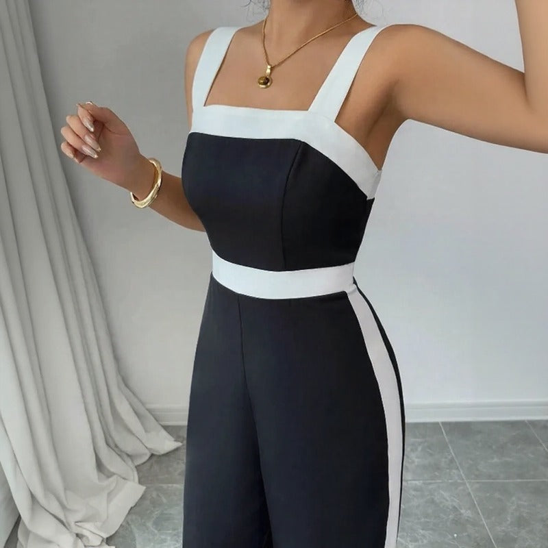 Macacão Monelle™ com Cintura Marcada e Faixas de Cores Contrastantes / Elegância Prática Para Ocasiões Especiais