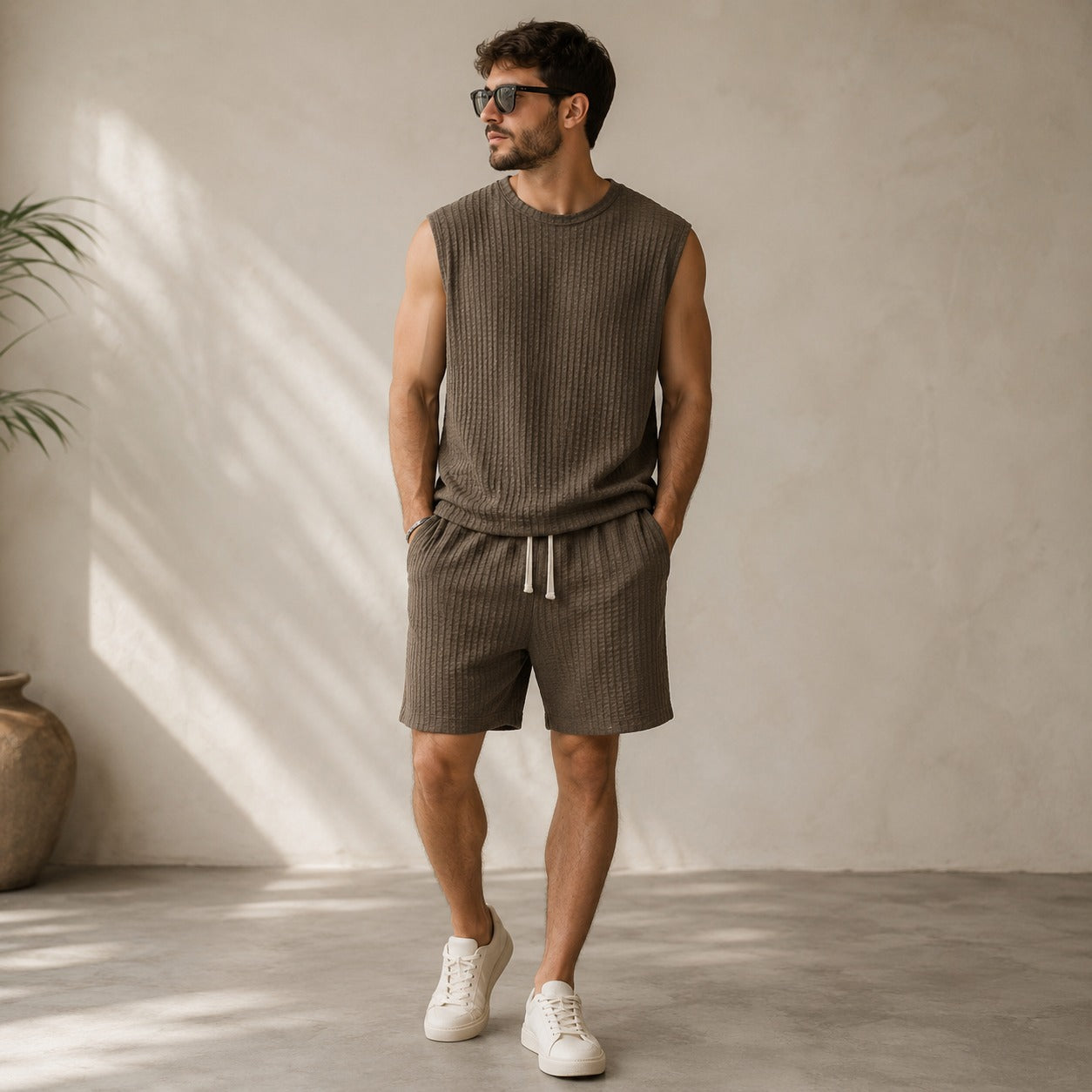 Conjunto Montaro™ com Regata Texturizada e Bermuda com Cordão Ajustável