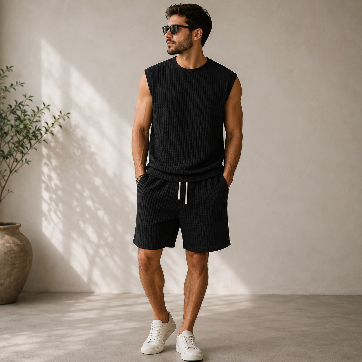 Conjunto Montaro™ com Regata Texturizada e Bermuda com Cordão Ajustável