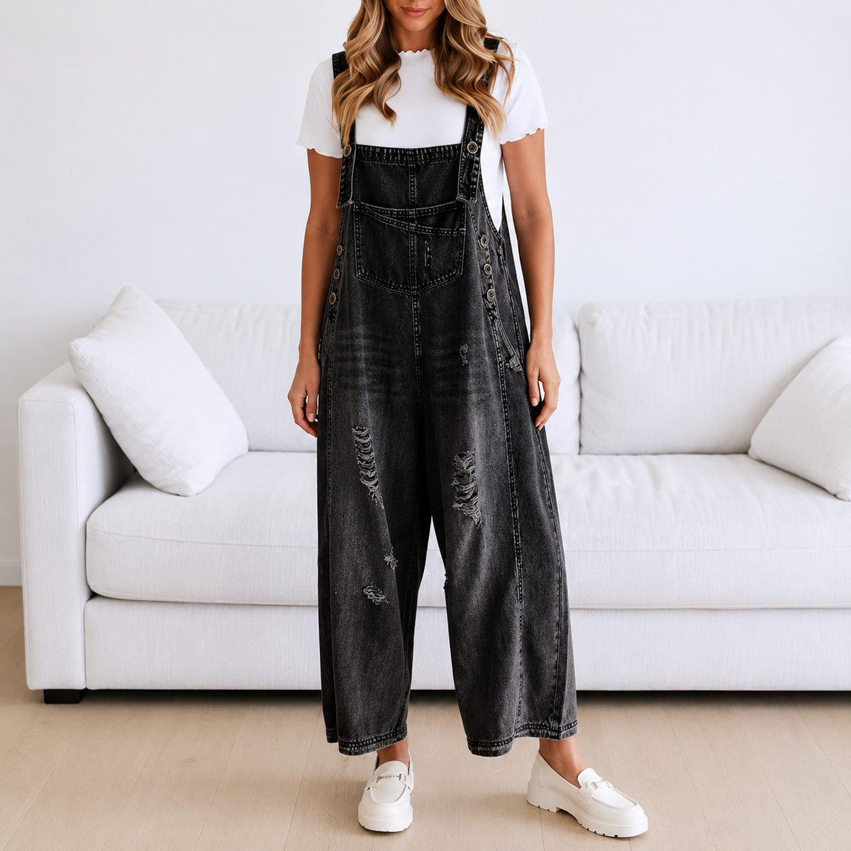 Macacão Janiele™ com Denim Vintage e Corte Amplo / Um Visual Que Nunca Sai de Moda