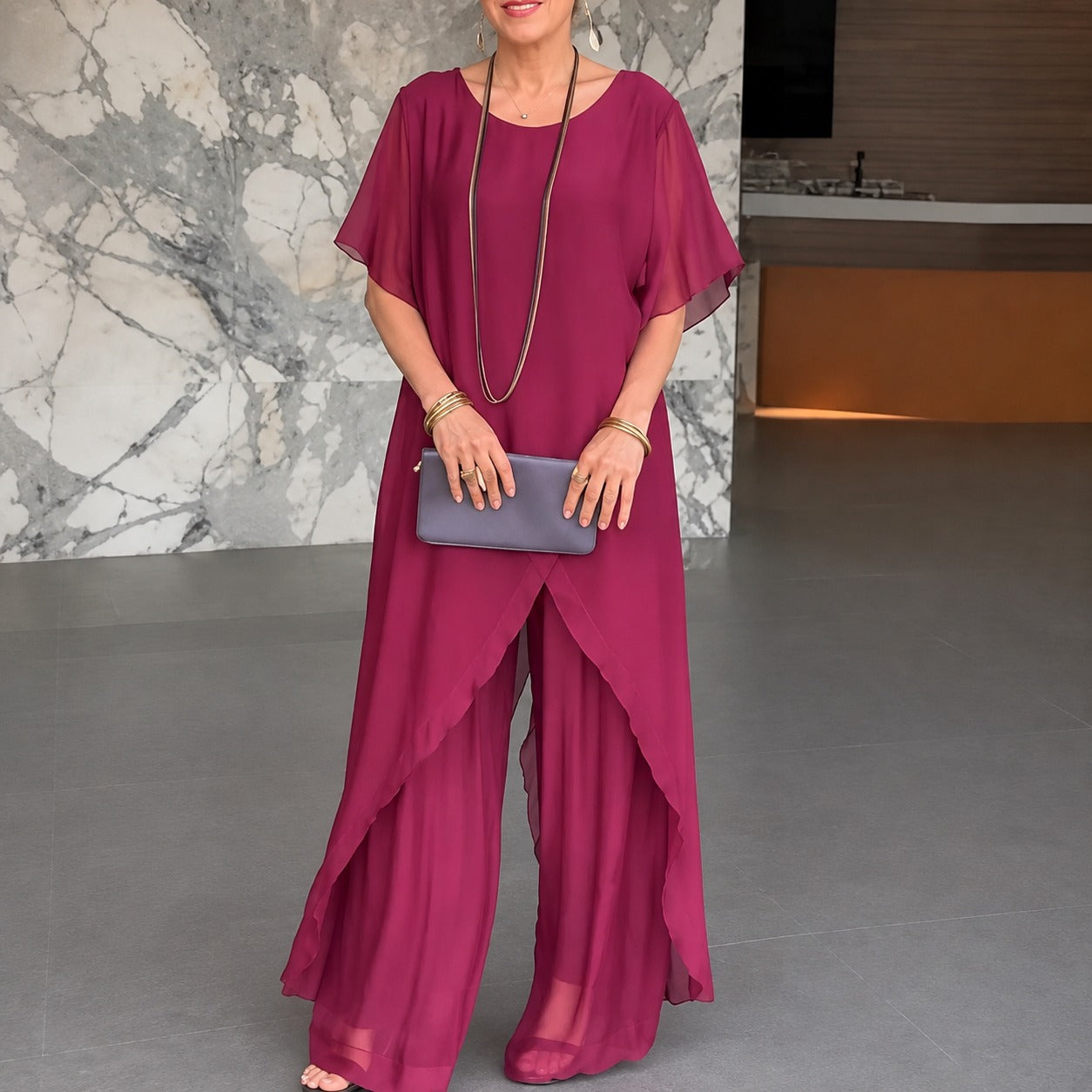 Conjunto Alexa™ com Blusa Alongada Assimétrica e Calça de Modelagem Ampla / Movimento que Traz Sofisticação ao Visual
