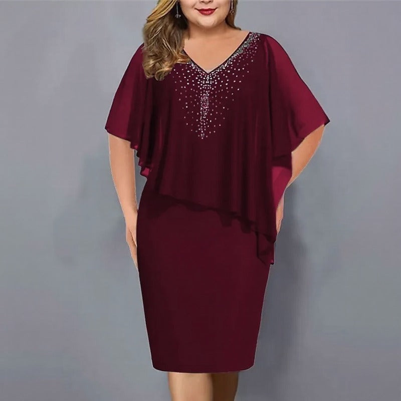 Vestido Maresse™ com Sobreposição Assimétrica e Aplicações Brilhantes / Movimento E Sofisticação Para Ocasiões Especiais