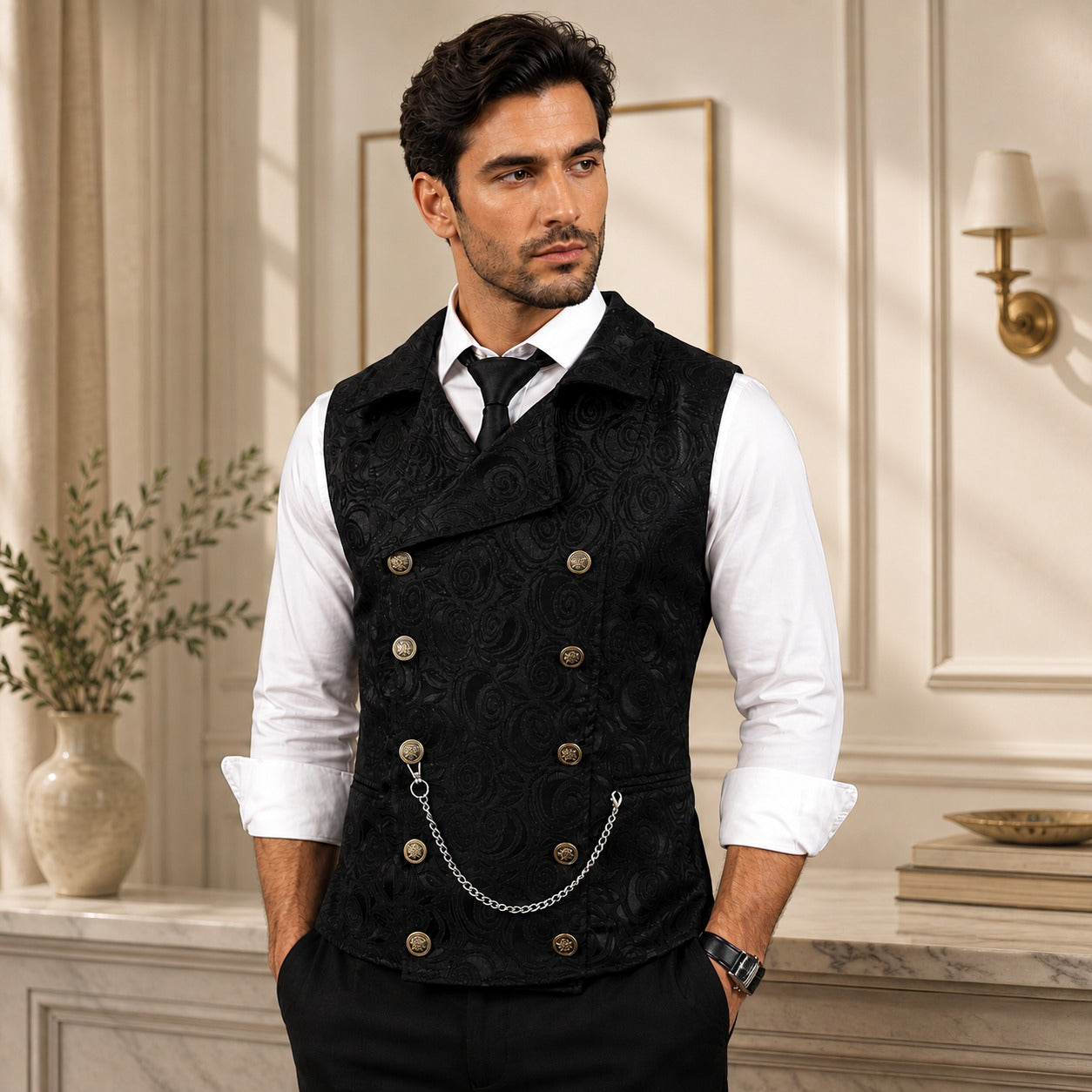 Colete Lorenzi™ com Texturizado Floral e Fechamento Transpassado / Um Caimento Alinhado Para Composições Sofisticadas.