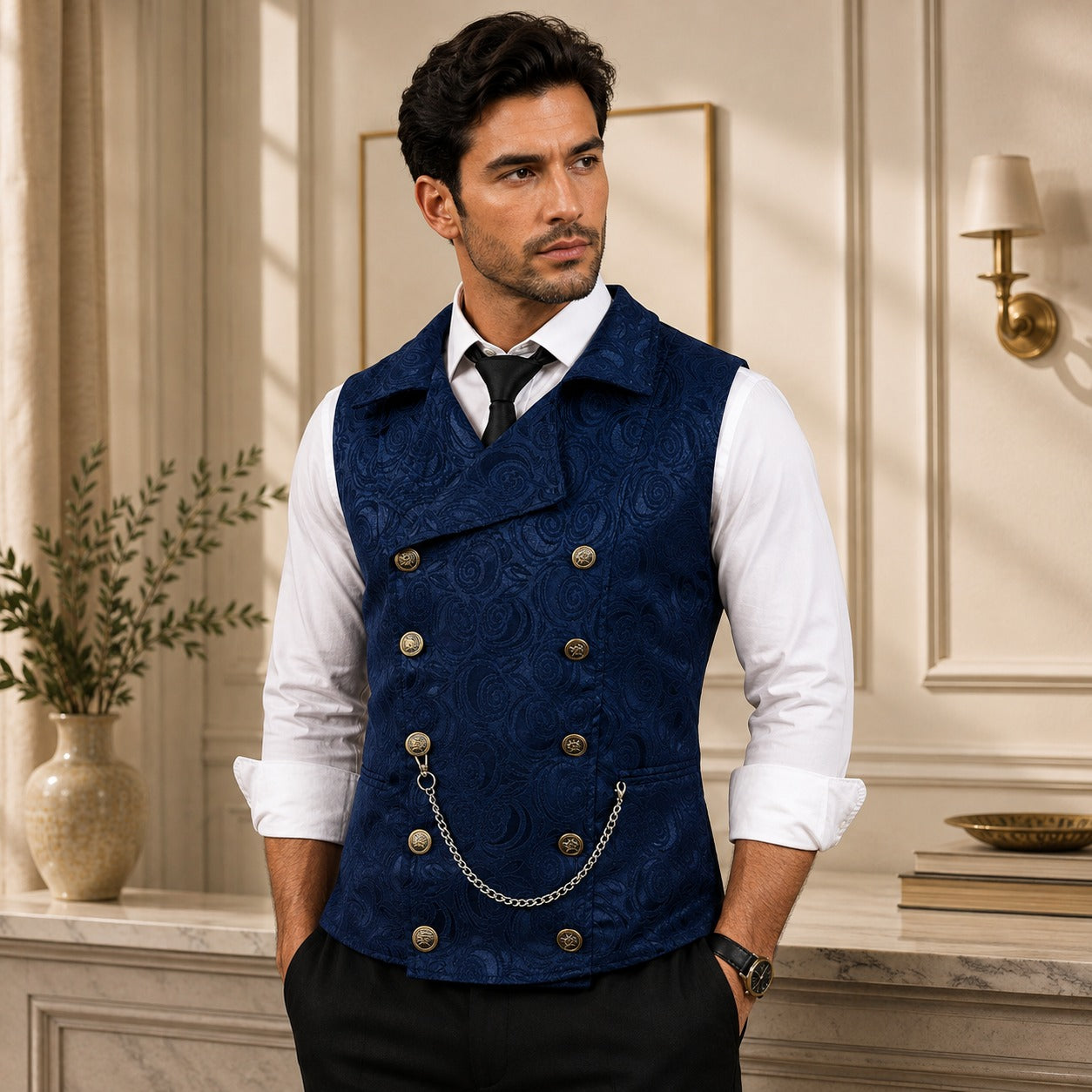 Colete Lorenzi™ com Texturizado Floral e Fechamento Transpassado / Um Caimento Alinhado Para Composições Sofisticadas.