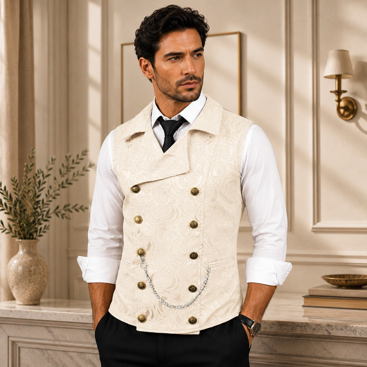 Colete Lorenzi™ com Texturizado Floral e Fechamento Transpassado / Um Caimento Alinhado Para Composições Sofisticadas.