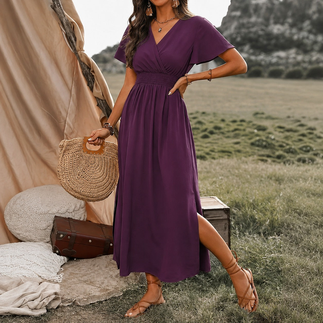 Vestido Mavie™ com Decote Transpassado e Cintura Ajustada com Lastex / Proporções que Valorizam a Silhueta sem Pesar no Visual