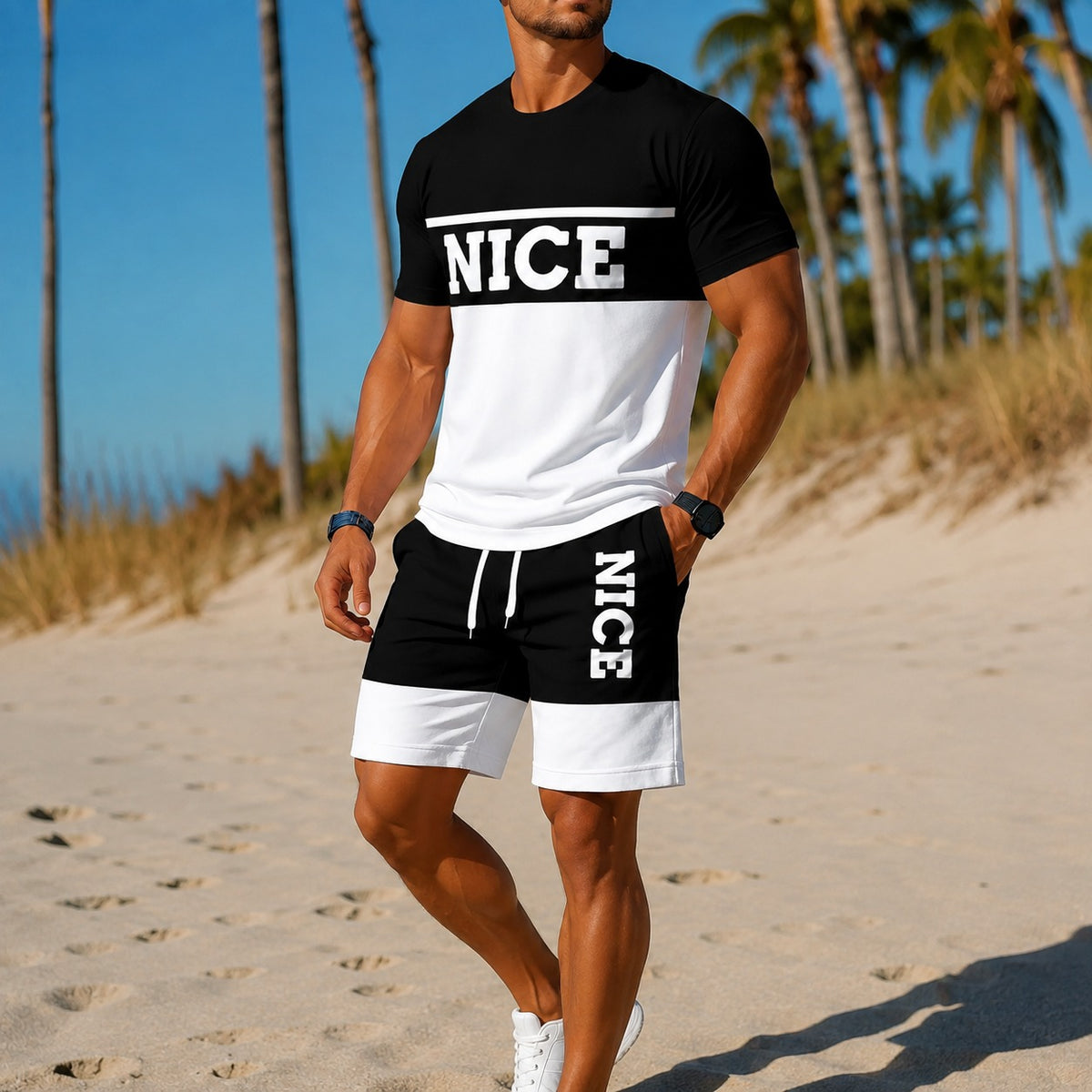 Conjunto Dakar™ com Camiseta Bicolor Estampada e Shorts com Cós Ajustável