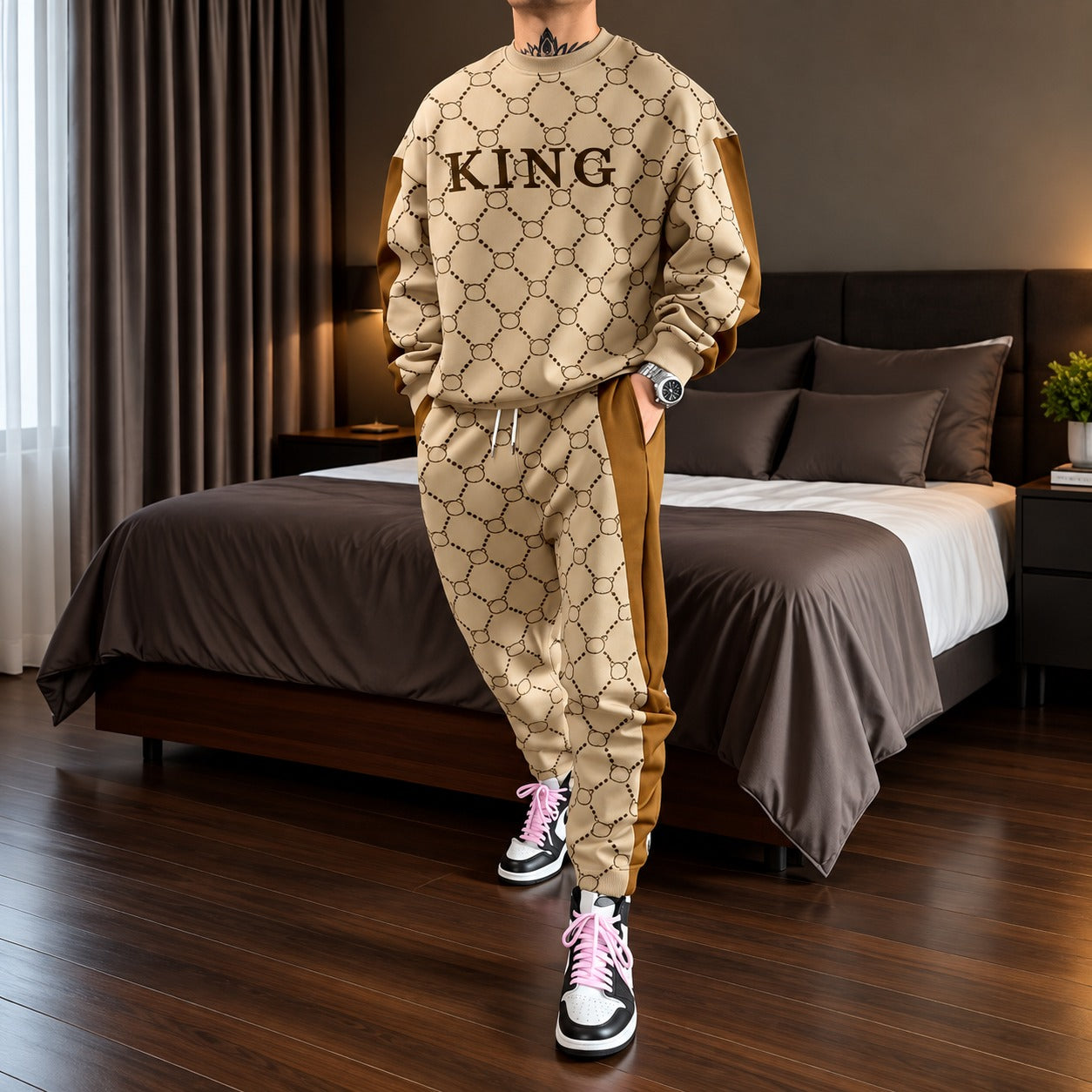 Conjunto Alexandre™ com Estampa Padronizada e Faixas Contrastantes / Um Visual Marcante para Momentos Casuais