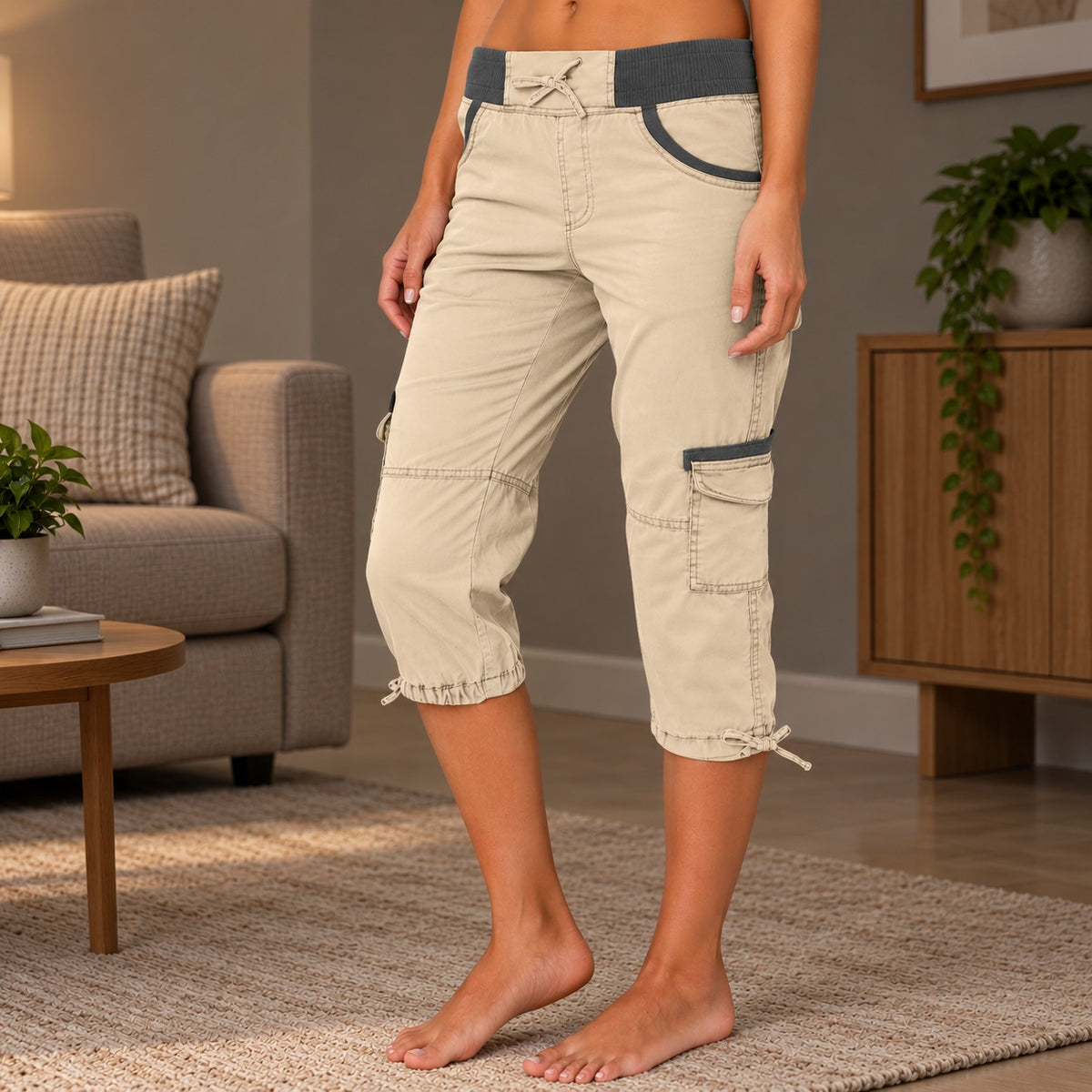 Calça Taíssa™ Capri com Cós Largo e Cordão Ajustável / Funcionalidade com um Toque Urbano