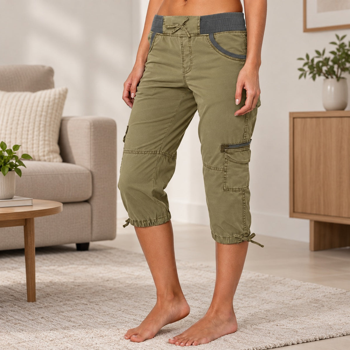 Calça Taíssa™ Capri com Cós Largo e Cordão Ajustável / Funcionalidade com um Toque Urbano