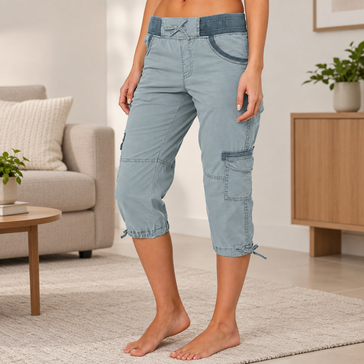 Calça Taíssa™ Capri com Cós Largo e Cordão Ajustável / Funcionalidade com um Toque Urbano